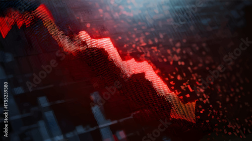 A downward trending red arrow on a digital grid background, symbolizing a decline in financial markets or data