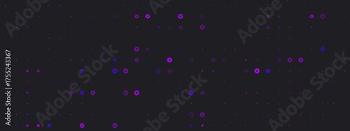 Abstract Digital Pattern with Glowing Purple and Blue Dots on a Dark Background, Modern Technology Concept