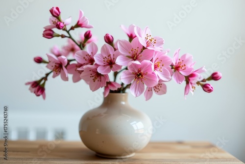 Wallpaper Mural Delicate cherry blossoms artfully arranged in a minimalist ceramic vase, evoking tranquility and natural beauty, clean, graceful Torontodigital.ca