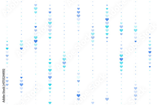 Vertical lines of glowing blue and turquoise hearts and small dots creating a modern abstract pattern on a dark backdrop.