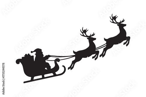 Santa claus riding sleigh with reindeer isolated on white