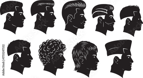 A diverse set of side profile silhouettes of men with different hairstyles and facial hair