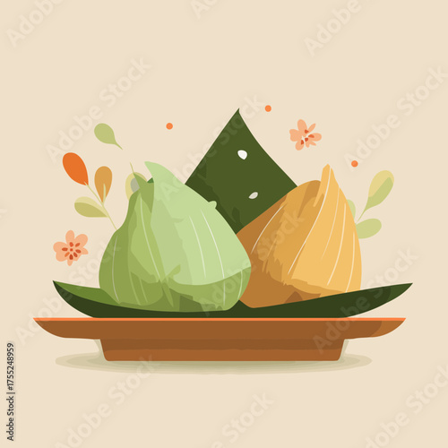 Palm leaf package rice dumpling vector