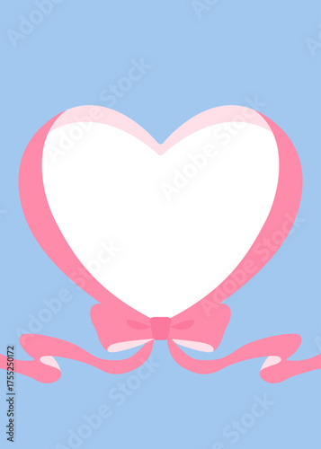 ハート型のリボンのデコレーションフレーム、縦向き