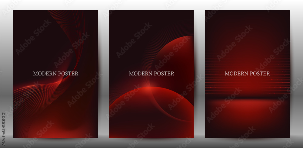 Fototapeta premium Modern Abstract Red Gradient With Curve Lines and Glowing Background Set