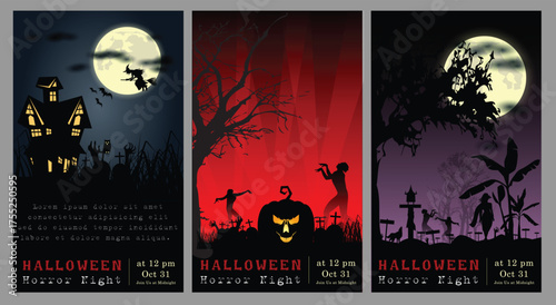 Set of  Halloween Multi Template Vector for poster, name card, cover, thrumpnail profile,  social media, digital video content header,  sale campaign . vector and illustration.