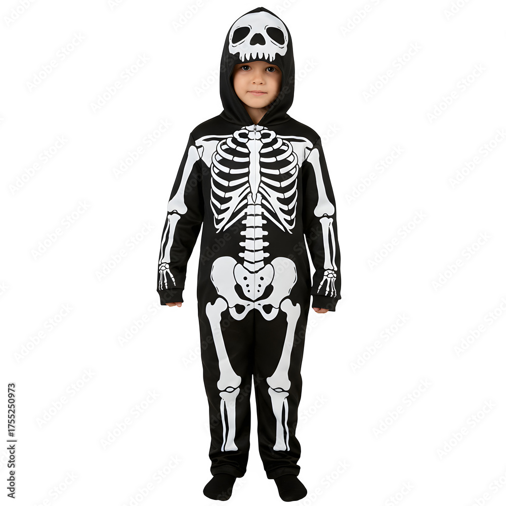Fototapeta premium Fun Halloween costume for children featuring skeleton design, isolated on white or transparent background. PNG