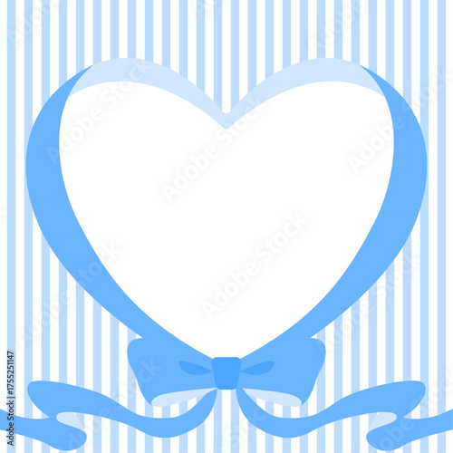 ハート型のリボンのデコレーションフレーム、ストライプ柄のパターン背景、正方形サイズ