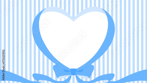 ハート型のリボンのデコレーションフレーム、ストライプ柄のパターン背景、16:9サイズ