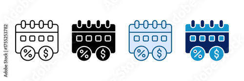 Fiscal Year Icon Set Multiple Style Collection