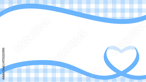 ハート型のリボンのデコレーションフレーム、ギンガムチェック柄のパターン背景、16:9サイズ