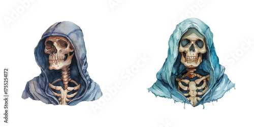 hooded skeleton watercolor vector illustration