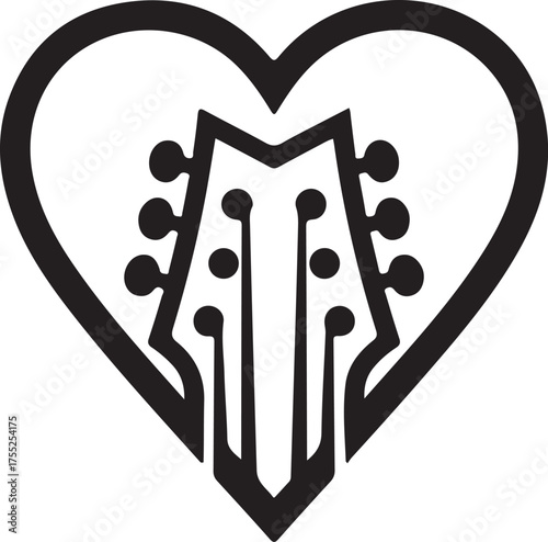  Love Music Guitar Logo Icon - Heart and Guitar Headstock Symbol for Rock and Roll Band, Music Lovers, and Creative Musical Design.