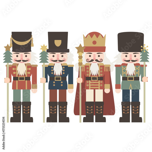 くすみカラーで統一したくるみ割り人形のベクターイラストセット