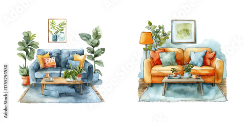 livingroom watercolor vector illustration