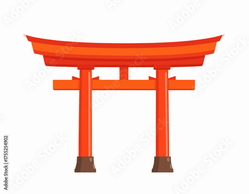 A classic red Japanese torii gate, the traditional entrance to a Shinto shrine, shown in a flat vector illustration style.