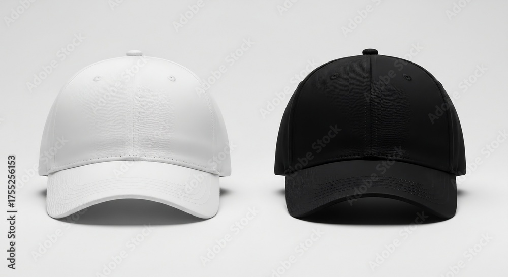 Fototapeta premium Cap mockup – two caps front view, one white and one black