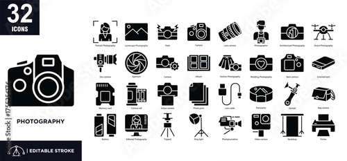 Photography glyph icon set