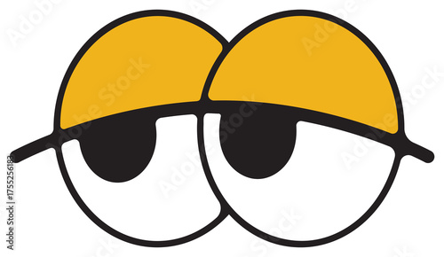 Cartoon Eyes With Yellow Lids Closed Appearing Tired Or Bored With Black Pupils Against A White Background Graphic Sticker Design