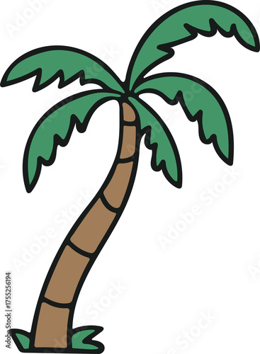 Cartoon Palm Tree Illustration With Green Fronds And Brown Trunk On A Transparent Background
