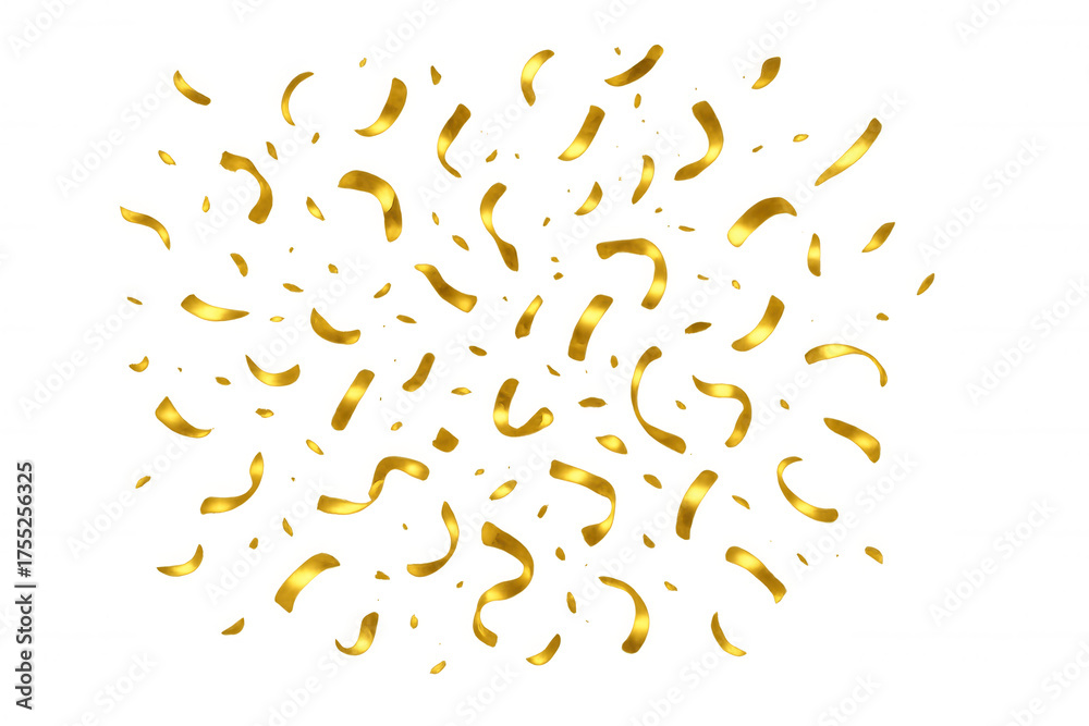Obraz premium Golden confetti and streamer explosion for celebration, party, and festive event backgrounds with transparent layer
