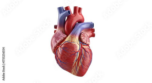 Anatomical illustration of a human heart isolated on transparent background