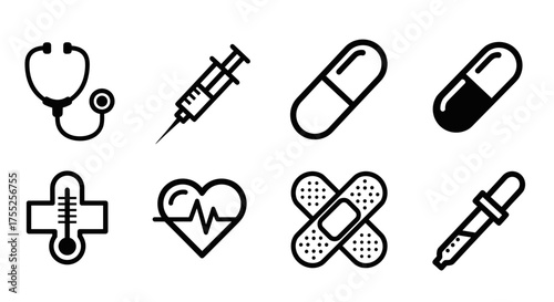 Vector art of medical icon set illustration, showcasing healthcare symbols