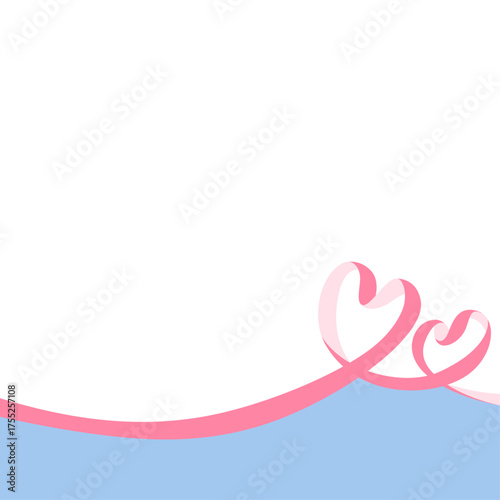 ハート型のリボンのデコレーションフレーム、正方形サイズ