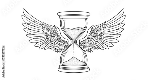 Vector art of an hourglass with wings, symbolizing the passage of time