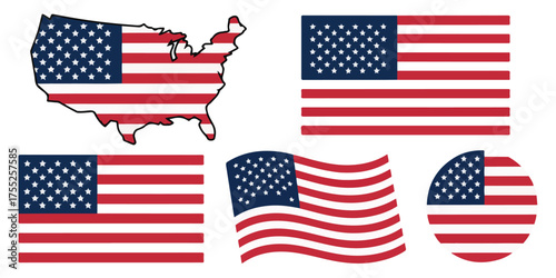 Silhouettes of the United States Flag in Various Shapes and Designs