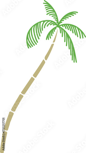 Minimalist Line Art Palm Tree With Green Fronds And Tan Trunk On White Background