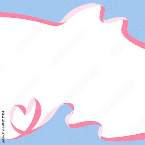 ハート型のリボンのデコレーションフレーム、正方形サイズ