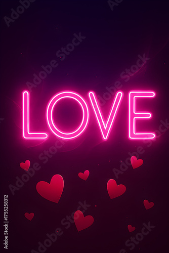 Neon Love Typography Design – Glowing Pink Romantic Text Art for Valentine Posters