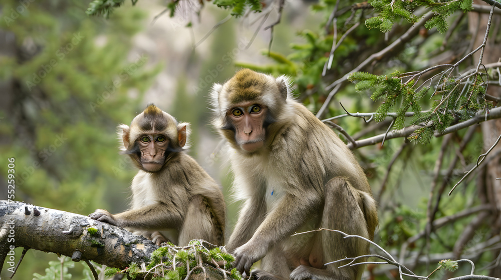 Fototapeta premium Two monkeys on tree branches