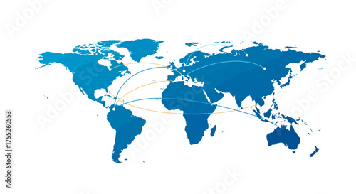 Global network communication concept shown by world map with connected routes