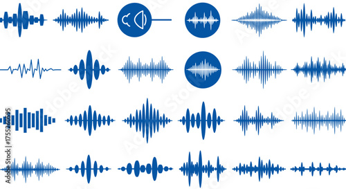 Audio waves vector illustration, musical sound frequency visualization design