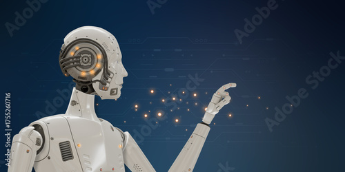 An AI artificial intelligence robot engineer represents digital technology, security, and sustainable energy solutions, 3d render