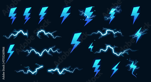 Energetic lightning bolt illustrations collection for design and decoration needs