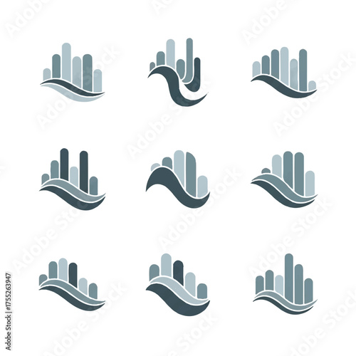 Abstract city skyline rising above a gentle wave, symbolizing growth and stability in a modern, corporate style, conveying trust and reliability.