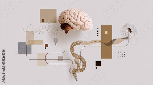 3D brain and gut connection with abstract elements
