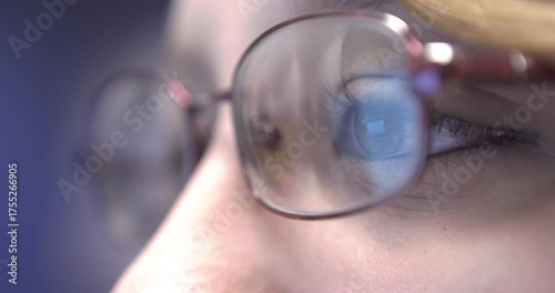 Girl at computer Close up on eye 4k