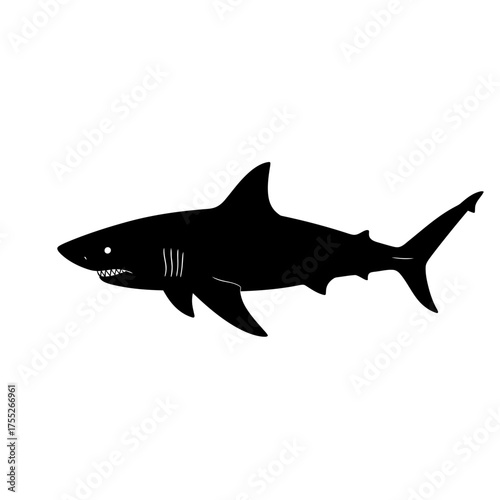 Powerful silhouette of a great white shark swimming in the deep ocean waters