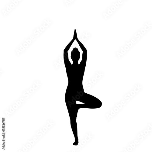 Silhouette of a woman in tree pose for yoga and meditation representing balance and wellness