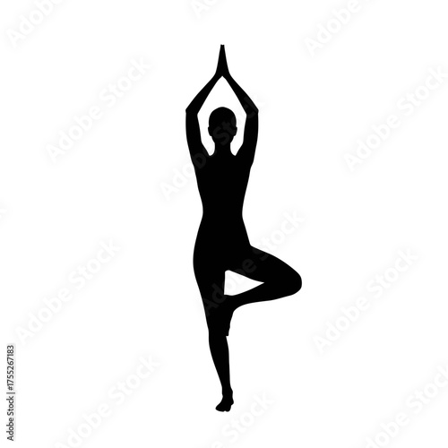 Silhouette of a woman performing tree pose yoga for health and well-being