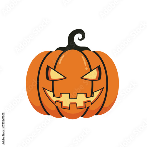 Spooky halloween jack o lantern pumpkin with glowing eyes and a carved grinning face