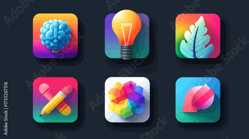 Vector Icon Set Modern Flat Design with Colorful Creative Elements