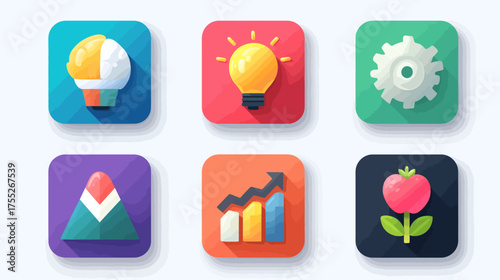 Vector Icon Set with Light Bulb Symbols in Bright Colors Modern Minimalist Style