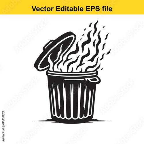 Vector art of trash can on fire