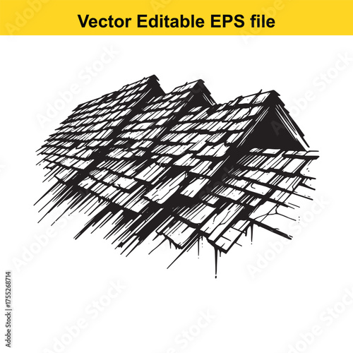 Vector art of detailed illustration of a tiled roof, showcasing the texture and pattern of shingles