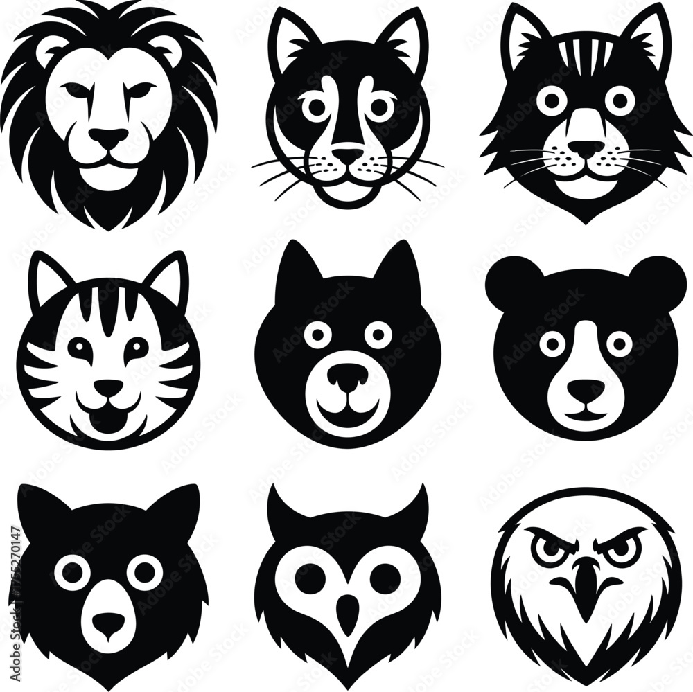 Fototapeta premium Animal faces collection lion bear